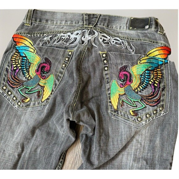 Vintage Y2K MISKEEN 38x31 Hip Hop Baggy Pants Skate Black Denim Jeans Jnco Style - Picture 1 of 14